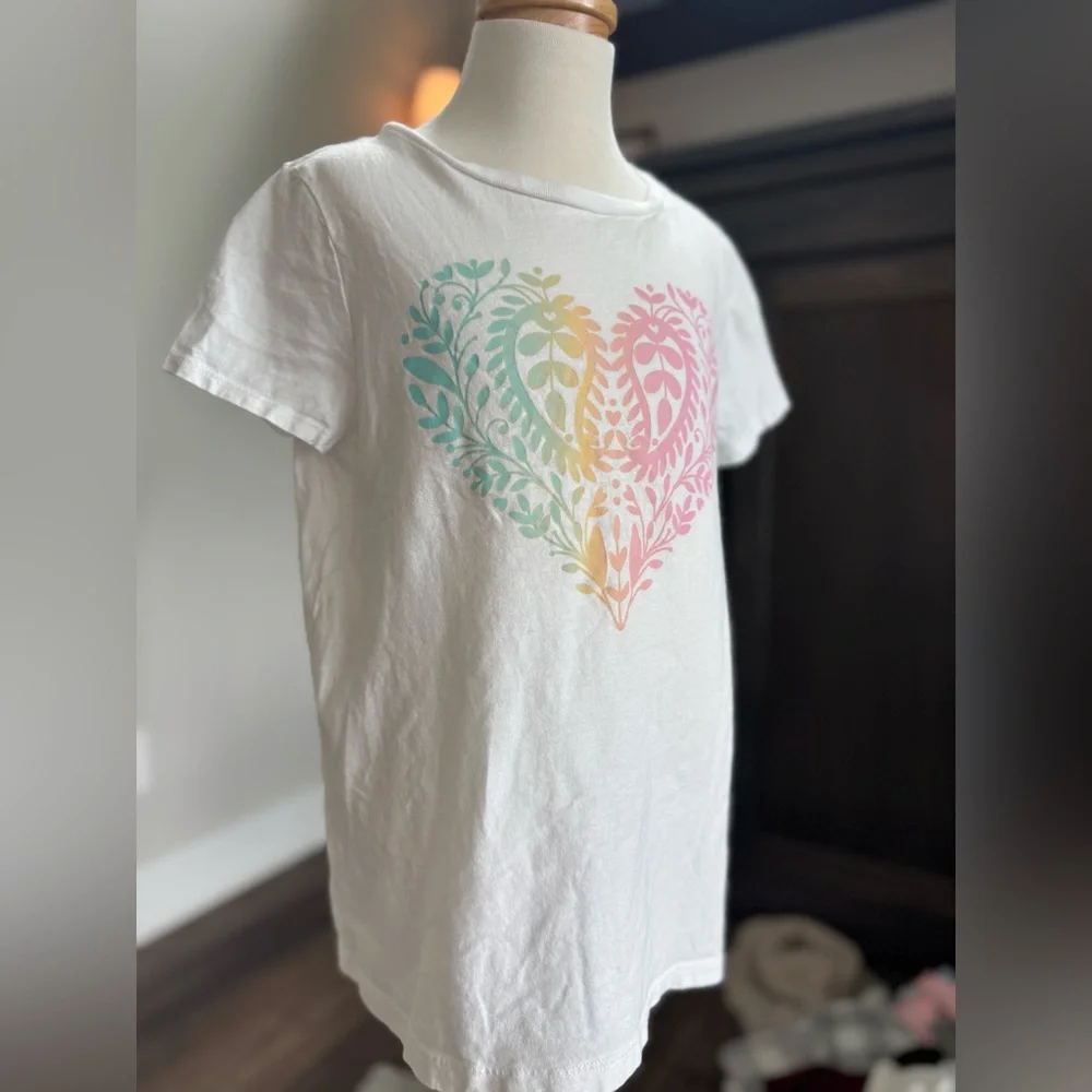 OshKosh B'gosh White and Pink Short Sleeve Tee Girls 12/12A